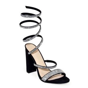 Streetwear Society  Women Open Toe Ankle Strap  Mid Heel Sandals  Black Silver 6